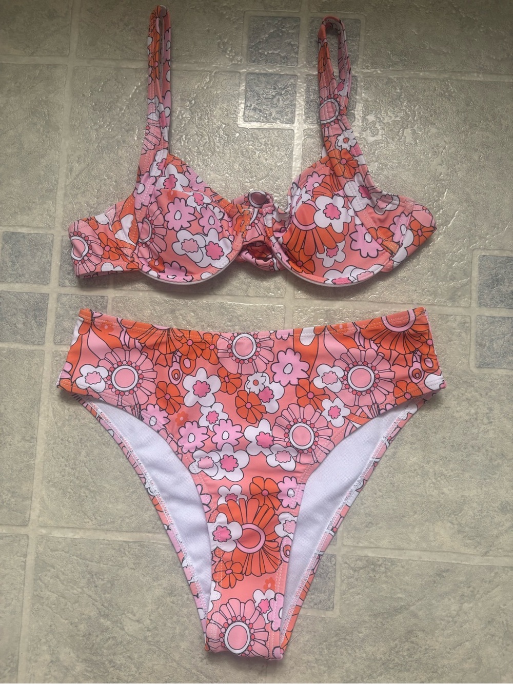 SHEIN Pink & Orange Floral Two-Piece Bikini